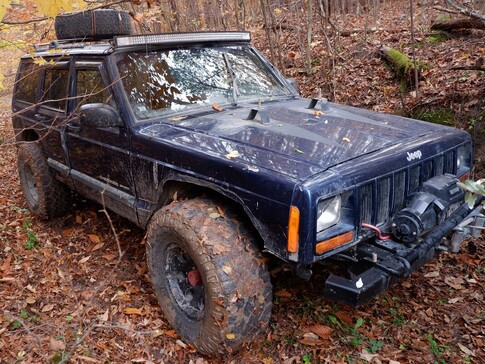 A muddy off-road vehicle 